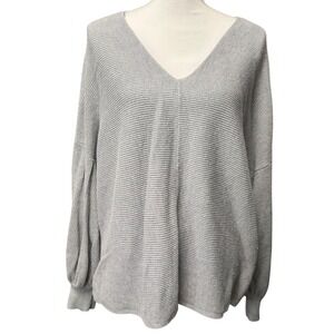1.STATE Women's Rib-Knit Bubble Sleeve Long Sleeve Sweater 3X plus Gray
